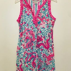 Gretchen Scott pink/turquoise dragon print dress